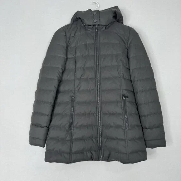 Nautica Womens Jacket Small Gray Quilted Puffer Hooded Packable Long Warm Snow - Picture 1 of 15